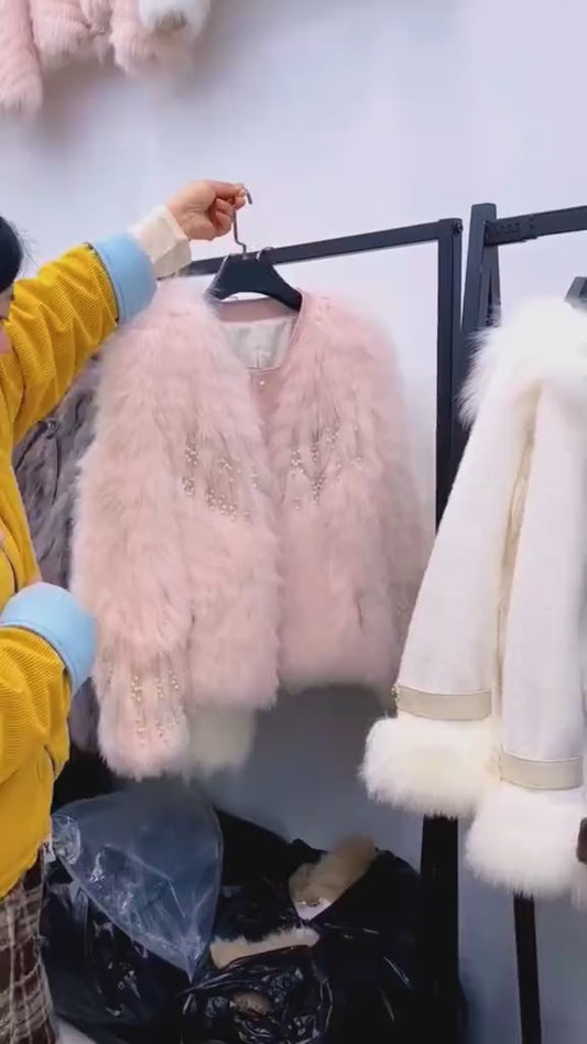 Luxury Pink Faux Fur Coat