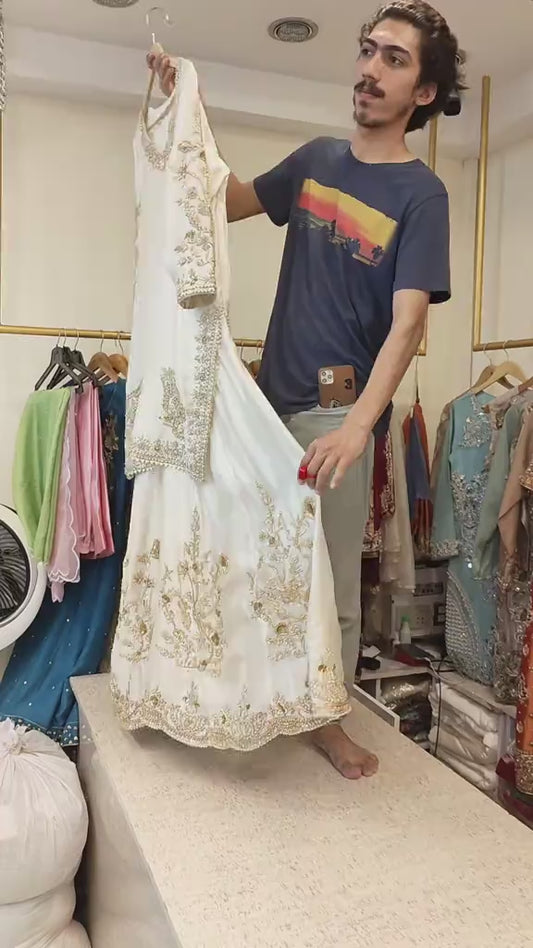 WHITE COLOR EMBROIDERED 3PC SUIT